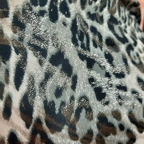 Y2K Silver Leopard Print One Shoulder Cut Out Bodycon Mini Dress Size S Studded - Picture 10 of 11